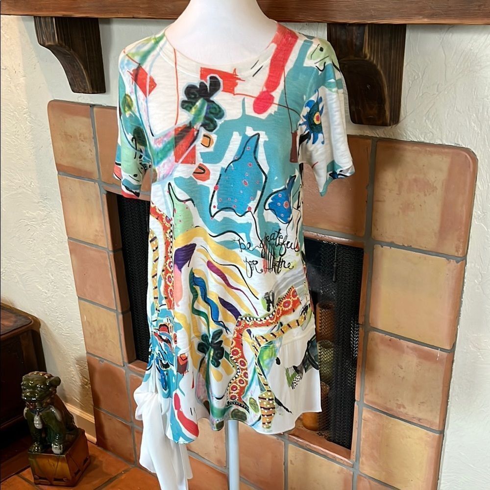 Inoah Multicolored “Be Grateful” Tunic Top, size S